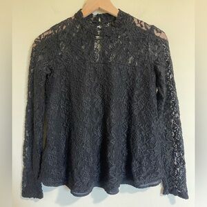 Abercrombie & Fitch Womens Lacy Semi Sheer High Neck Top Small Black Grunge Goth